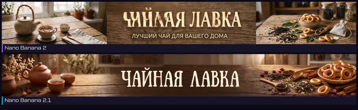 Баннер 8:1 в Nano Banana 2 и Nano Banana 2.1: надпись Чайная лавка